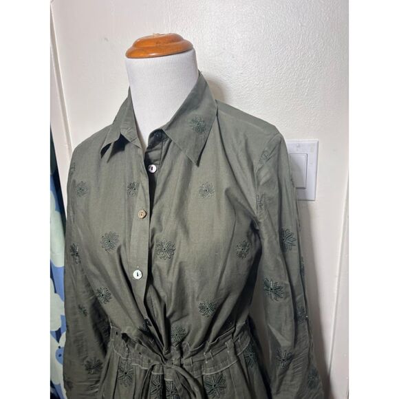 Diane Von Furstenburg Ivanka Dress Eyelet Mini Shirtdress Poplin 4 Olive Green - Picture 3 of 4